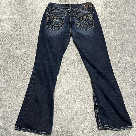 Silver Jeans Womens 28 (28x27.5) Suki Boot Western Thick Stitch Blue Denim - Picture 1 of 10